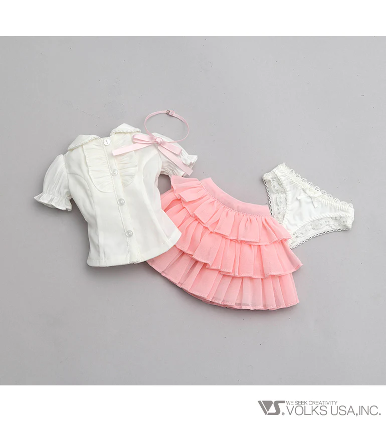 Ruffle Blouse Set (White / Pink) - Image 4