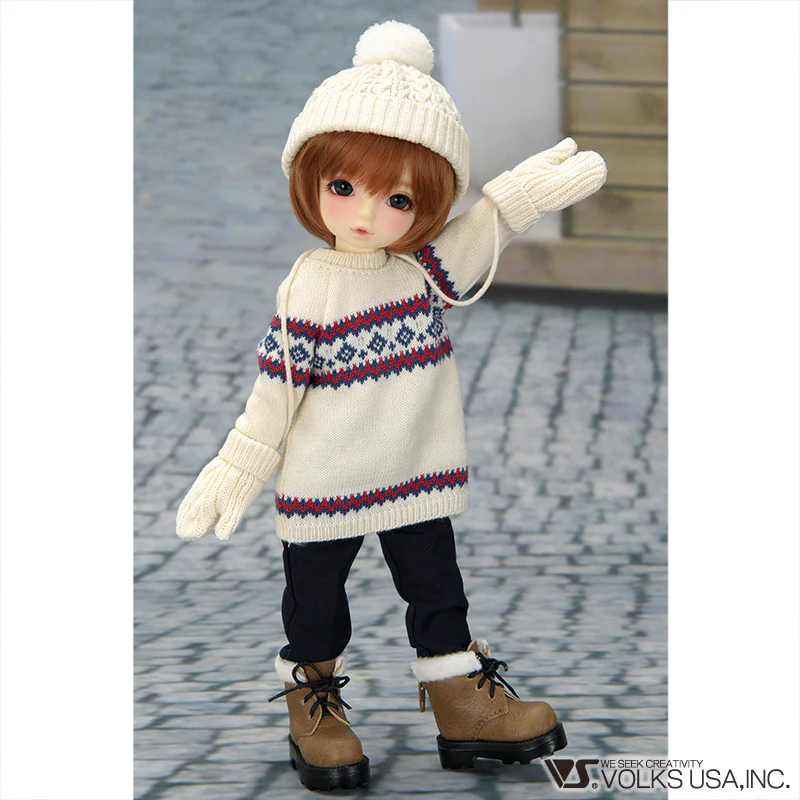 Mittens & White Knit Hat Set / Chibi - Image 3