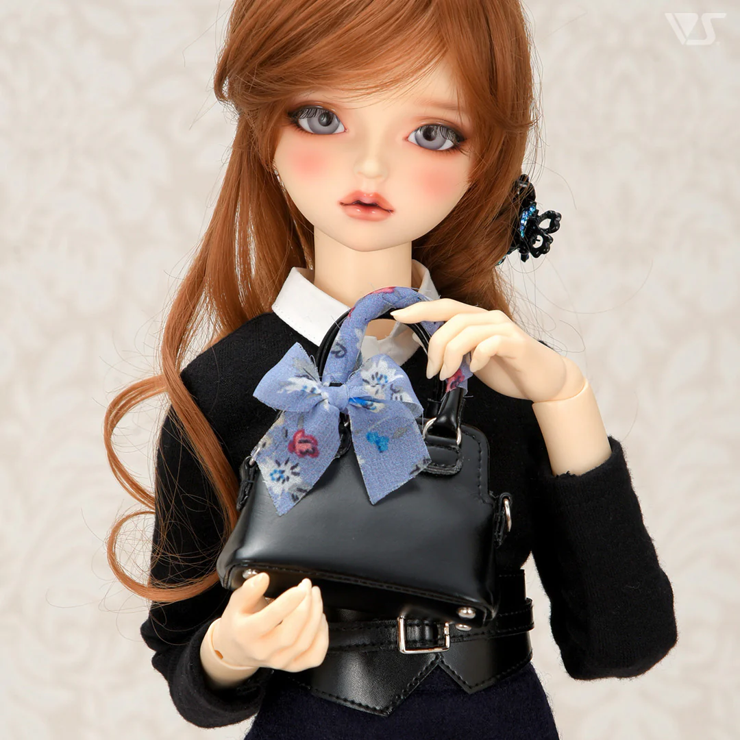 2 Way Shoulder Bag (Black Synthetic Leather) with Blue Scarf - Image 3